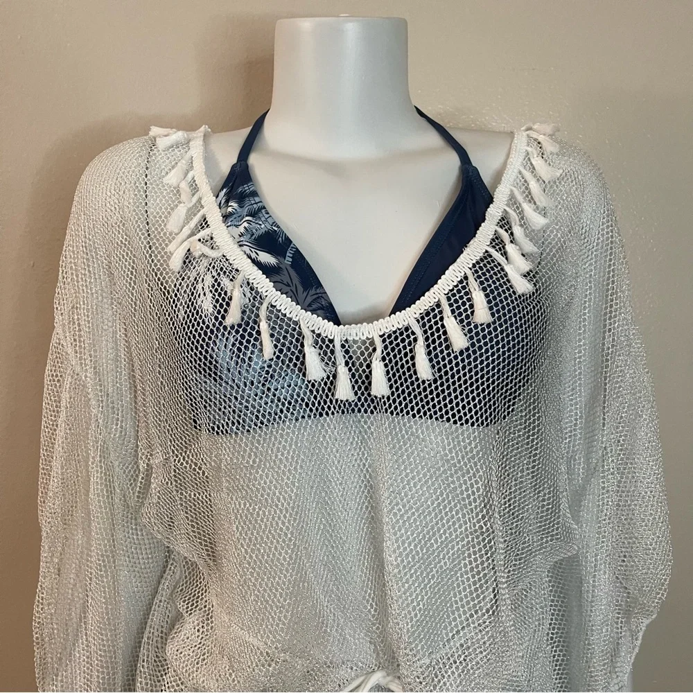 Silver tone summer beachwear V-neck slip dress cover up
